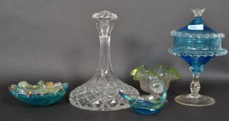 A cut glass lead crystal Ships decanter along with some studio glass items by Murano etc Please see
