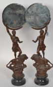 A stunning pair of 20th century antique style bronze statue mirrors - two figures,