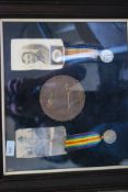 A framed and glazed World War One death plaque and medal group for Sapper Albert Ernest Arbury AE