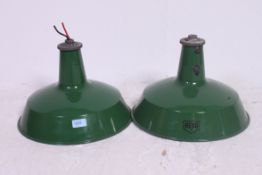 A pair of Revo 1940's Industrial enamel pendant shades.