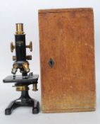 CHARLES PERRY BLACK JAPANNED AND LACQUERED BRASS MONOCULAR MICROSCOPE, No.