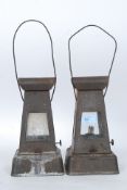 A pair of unusual WWII Second World War era Ministry Of Supply squared oil lamps.