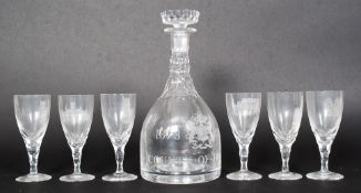 A Bristol 600 Celebrations commemorative decanter and 6x drinking glasses sets.