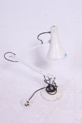 A vintage 20th century white Herbert Terry anglepoise lamp with circular base and pendant shade