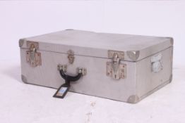 A vintage 20th century unusual pressed polished metal aluminium gentlemans suitcase having hinged