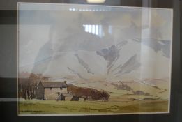 Roope, Len ; ' Skiddaw Winter ' original watercolour painting. Framed and glazed.