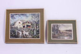 Rice, c1972 - two thick goache paintings in typical retro form of landscapes,