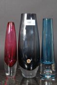 2 vintage Scandinavian Sea Glass Bruk vases together with a vintage studio glass vase by  Ageda (