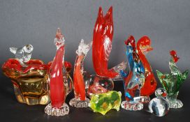 A collection of studio coloured glass animals.