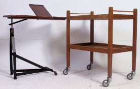 A vintage early 20th century bed table / lecturn along with a retro / vintage trolley raised on