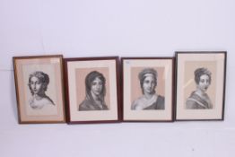 A collection of 4x 19th century steel engravings, mounted on paper and framed. Each of a figure.