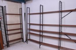 A good Ladderax 1970's modular wall system comprising 4 bays and shelves.