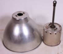 A vintage 20th century aluminium  factory Industrial pendant light oversized shade with bracket