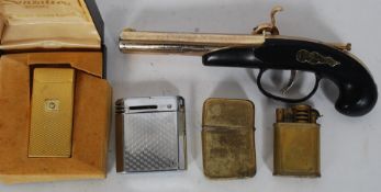 A collection of lighters to include a Calibri Sensation 2000, pistol lighter, Jack Daniels lighter,