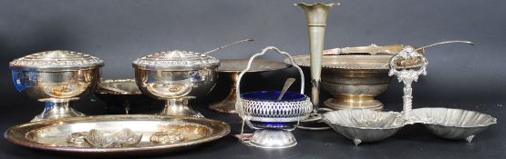 A collection of silver plated items to include punch bowls, various bowls and other items.