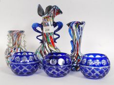A collection of Tutti Frutti coloured Italian swirl glass to include twin handled vase large and