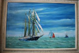 Caddick, A; c1970's Sailing Ships. Oil painting. Framed.