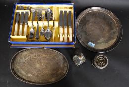 A 20th century boxed canteen of cutlery along with other items to include Walker and Hall,