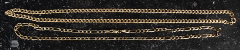 2 9ct gold / 375 marked ladies necklaces both being chain lined. Total Weight 13.