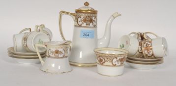 A Noritake white and gilt decorated bone china six setting coffee service.