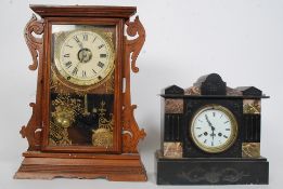 A Victorian eight day mantle clock along with a gingerbread clock