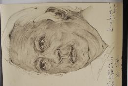 A printed pencil portrait of Sir Edward Heath with printed signatures by Brian Trubshaw and Sir
