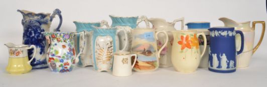 A large collection of jugs to include graduating Victorian set of 3, chintz, Wedgwood.