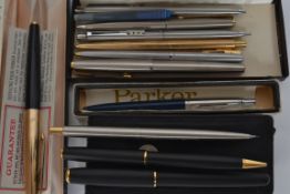 A vintage Parker 12ct rolled gold fountain pen in box together with other fountain pens,