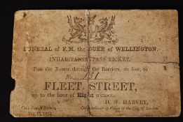 An original 19th century Duke Of Wellington Funeral Ticket, issued to Fleet Street.