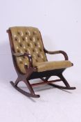 An antique style leather and mahogany gainsborough style rocking chair  armchair with cream leather
