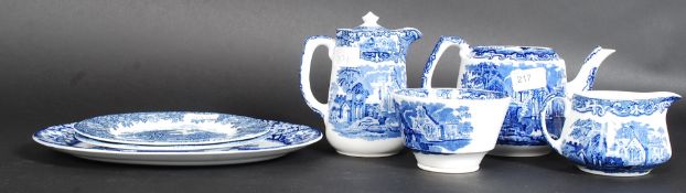A collection of George Jones Abbey pattern blue and white china to include teapot, hot water pot,