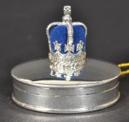A white metal 925 silver oval box with crown to lid 5cm long