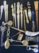 A good collection of various letter openers, to include brass examples, cast metal examples,