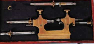 A vintage French clock makers lathe in original case,
