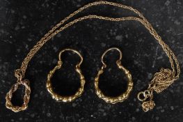 A 9ct gold necklace together with hoop earrings. Total weight 5.