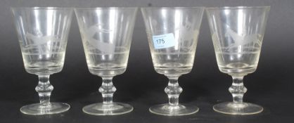 A set of 20th century designed etched glasses, decorated with horses.