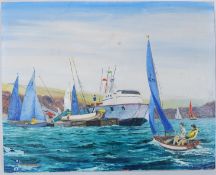 STUCKEY, P - 20th century painting of boats in a harbour.