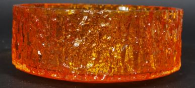 A 1970's Whitefriars kingfisher tangerine cased glass bark textured bowl,