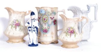A Charles Meigh of  Hanley 1842 stoneware apostle jug together with graduating chintz jugs,