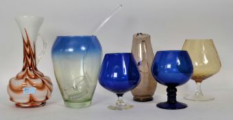 A collection of assorted vintage studio glass to include swirl vase and others.