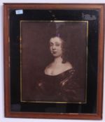 A framed and glazed portrait print of a Lady in classical pose.