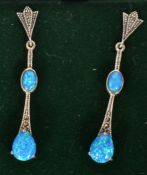 A pair of white metal 925 silver and opalite drop earrings