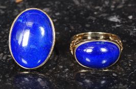 2 9ct / 375 gold Lapis Lazuli ladies cabochon dress rings.
