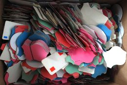 A box of vintage cardboard cut out shield / panels in various shapes and colours