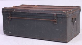 A Vintage Tin steamer trunk, circa early 20th century with hinged top above.