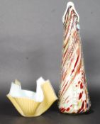 A retro studio glass Mdina mottled end of day glass vase along with a studio glass handkerchief