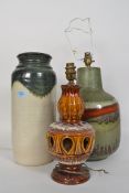 A collection of 3 West German pieces to include 2 lights and a vase
