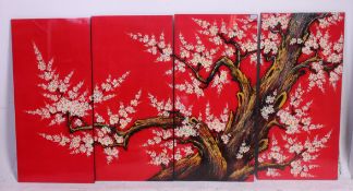A set of 4 wall hanging large Chinese chinoserie painted wall panels having decorative foliate