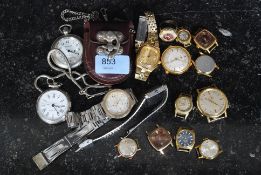 A quantity of pocket watches along with wristwatches and ladies cocktail watches