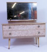 A set of four retro beech ladder back chairs having an original retro stripped fabric seat covers.